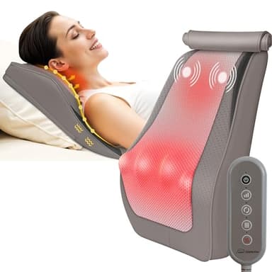 Snailax Shiatsu-Nackenmassagegerät mit Wärme und Vibration, Knet-Massagegerät Rücken Nacken Schulter, Rückenmassagegerät, Massagekissen, Geschenke Männer Frauen, Beige