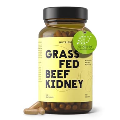 Nutriest Rinderniere DAO Kapseln (240 Stück) – Beef Organs Supplement I Bio-Weiderind aus Europa - 100% Weidehaltung I Für Energie, Zellschutz & Immunsystem I Reich an Vitaminen & Mineralien