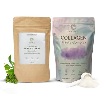MySilkRoadNature Beauty Ritual Bundle | Saemidori Ceremonial Matcha 35g (Japan, Single Cultivar) & Collagen Beauty Complex (Typ I–V + Vitamin C, Biotin & Hyaluronsäure) | 2-Komponenten-Selfcare Routin