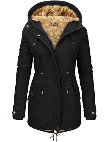Vancavoo Winterjacke Damen Winter Warm Winterparka Gefüttert Mantel Parka Herbst Kapuzenmantel Frauen Wintermantel,Schwarz,M