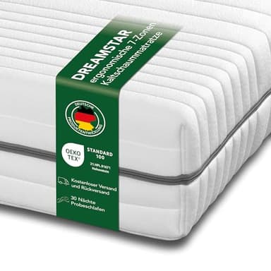 DREAMSTAR Kaltschaummatratze Vital Silber XXL 24 cm hoch| Ergonomische 7-Zonen Matratze aus Kaltschaum |Härtegrad 4 (H4) Öko-Tex Zertifiziert | Hypoallergen & Antibakteriell | 140 x 200 cm