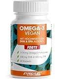 Omega-3 vegan FORTE - 60 Kapseln - 2000 mg Algenöl pro Tag - hochdosiert mit 630mg DHA + 420 mg EPA - vegane Omega-3 Algenöl Kapseln - DHA:EPA Verhältnis 3:2 - laborgeprüft mit Analyse-Zertifikat