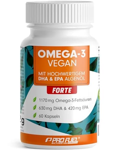 Omega-3 vegan FORTE - 60 Kapseln - 2000 mg Algenöl pro Tag - hochdosiert mit 630mg DHA + 420 mg EPA - vegane Omega-3 Algenöl Kapseln - DHA:EPA Verhältnis 3:2 - laborgeprüft mit Analyse-Zertifikat