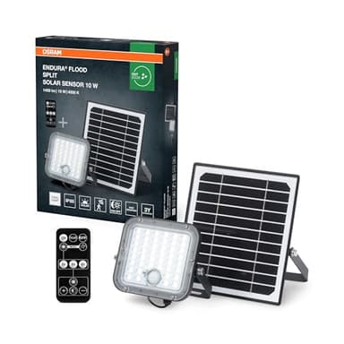 Osram LED-Solar-Außenleuchte Endura Outdoor schwarz mit Flutlicht und Solar-Panel, 5 m langes Kabel, mit Fernbedienung und PIR-Bewegungsmelder, 10 W, 1400 lm, 840, 4000 K Lichtfarbe, EEK A