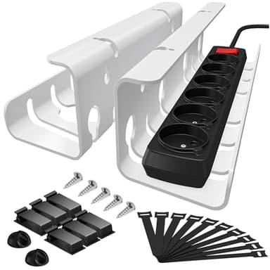 StowBin Kabelkanal Schreibtisch fürs Kabel Management - 2er Set Edelstahl Kabel Organizer Schreibtisch - Inkl. Zubehör - Kabelmanagement Schreibtisch - Weiß