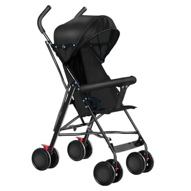 OHMG Kompakter Buggy,Baby Sportwagen,Kinderwagen,ab Geburt bis 4 Jahre Bis zu 25 kg,Leichtes Kinderwagen-Buggy,faltbar und kompakt,mit Baumwollmatte + Moskitonetz (D-Schwarz)