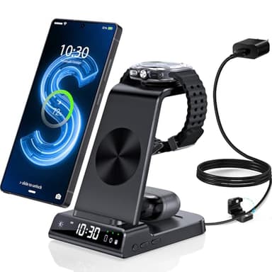 Wireless Charger für Samsung Galaxy S25 Ultra, Induktive Ladestation mit Digitaluhr für Samsung Galaxy Watch 8/7/Ultra, 3 in 1 Ladestation für Samsung Galaxy S24/S23, Galaxy Watch 6, Active 2, Buds