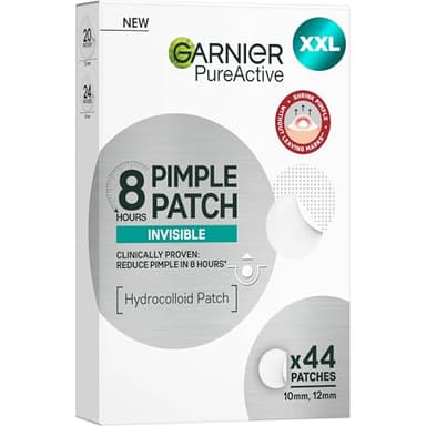 Garnier Hautklar Pimple Patches, unsichtbare Hydrokolloid Pickel Patches mildern Sichtbarkeit in 8H, XXL Pack mit 44 Stück, gezielt gegen Pickel & Akne