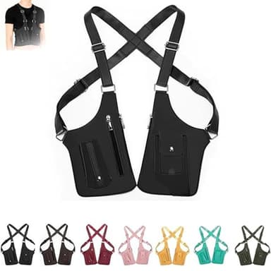 Shoulder Bag Men Underarm, Multi-Pocket Anti-Theft Double Shoulder Bag, Leather Double Shoulder Armor, Anti-Theft Hidden Adjustable Strap (Schwarz)