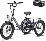 Fafrees Elektro Dreirad 20"*3.0 Zoll, F20 Mate e-Bike Dreirad klapprad, Lastendreirad 48V 18.2Ah Akku, e Bike 3 Rad 65N.m (Gepäckkorb hinten-Grau)