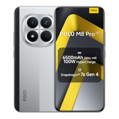 XIAOMI Poco M8 Pro 5G Smartphone, 12 GB RAM + 512 GB Speicher, 6,83" 1,5K CrystalRes AMOLED, Snapdragon® 7s Gen 4, 50 MP Light Fusion 800 mit OIS, IP68, Silber, 2 Jahre Garantie