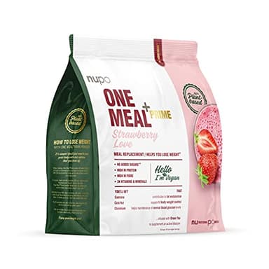 NUPO One Meal + Prime Vegan Shake – Erdbeere I Nahrungsersatz-Shake zum abnehmen I Leckeres Mahlzeitersatz-Pulver für effiziente Gewichtsabnahme I 360g I Ohne Zuckerzusatz I Reich an Protein