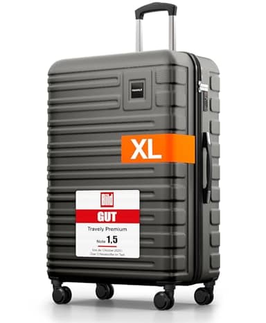 Travely Polycarbonat Koffer Groß 77cm XL - 100L Innenvolumen - 158cm Gurtmaß, sehr robuster Hartschalenkoffer mit sanften Rollen & TSA Schloss, Reisekoffer, Handgepäck Koffer, Reisekoffer mit Rollen