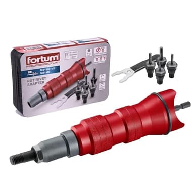 Fortum Nietmmutternaufsatz für Akkuschrauber & Bohrmaschine I Nietgerät für Nietmuttern aus Alu, Stahl & Edelstahl I Blindnietvorsatz für M3-M8 Muttern I Nietpistole Adapter
