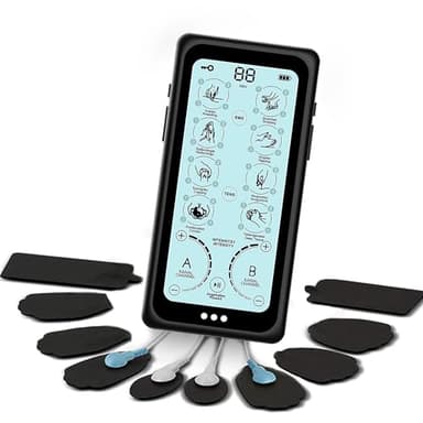 Orthomechanik TENS/EMS Gerät – Reizstromgerät für Schmerzlinderung und Muskeltraining, elektrische Nerven- und Muskelstimulation, mit Massagefunktion und 8 Ersatzpads