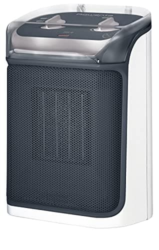 Rowenta SO9281 Mini Excel Aqua Keramik Heizlüfter | Spritzwassergeschützt | leistungsstark | kompakt | leise mit nur 50dB(A) | Tragegriff | 2000W |‎ 20.6 x 14.6 x 30.8cm | Grau/Weiß