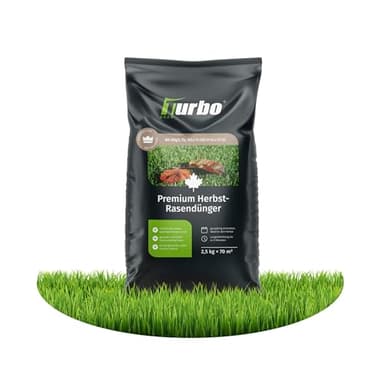 Herbst Premium Rasendünger Turbogrün, 2,5kg für 70m², Dünger gegen Moos, Ideal im Herbst, geeignet für Streuwagen, staubarmes Granulat, Rasen dünger