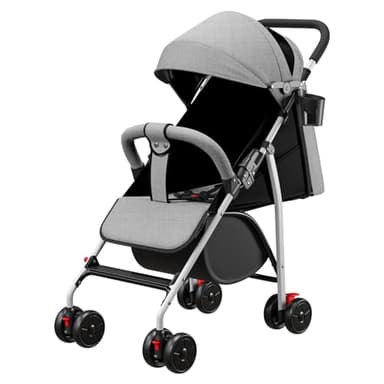 MUL-BOUTIQUE Kompakter Kinderwagen, 0 bis 4 Jahre (30 kg max), leicht (4,10 kg), Buggy für Babys, Komfort, faltbar, kompakt und neigbar, mit Baumwolle, Getränkehalter, Sonnenblende (Grau)