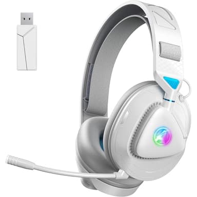 Awinnasey PH3 Wireless Gaming Headset für PS5, PS4, Switch, PC, Mac, Bluetooth Kopfhörer mit Abnehmbarem Mikrofon, Leichtes Bluetooth Headset mit RGB Licht, 50 Stunden Akku, Weiß Blau