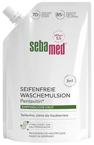 Sebamed seifenfreie Waschemulsion Nachfüllbeutel 400 ml, seifenfreie Reinigung für empfindliche Haut, stärkt die Hautbarriere, zur Hand-, Gesichts- und Körperreinigung geeignet