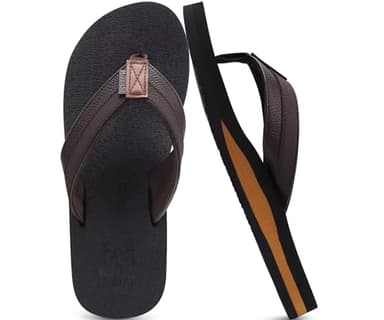KuaiLu Flip Flops Herren Flach Weich Leder Bade Sandalen Comfy Breite Füße Badelatschen Yoga Schaum Sommer Strand Zehentrenner, 43EU, Dunkelbraun