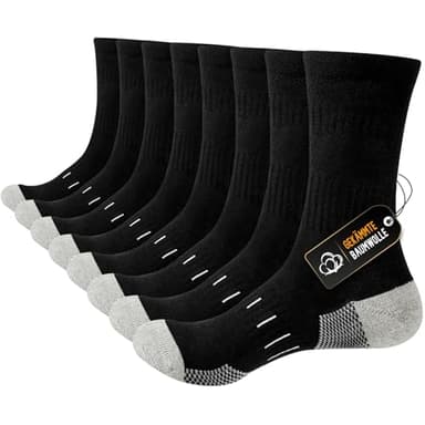Niorasen Socken Herren, Baumwolle Herrensocken mit verstärkter Ferse und Zehe, Sportsocken mit Nahtlose Zehen, Crew Wandersocken, Arbeitssocken, Tennissocken, Laufsocken, 4 Paar, Schwarz, 43-46