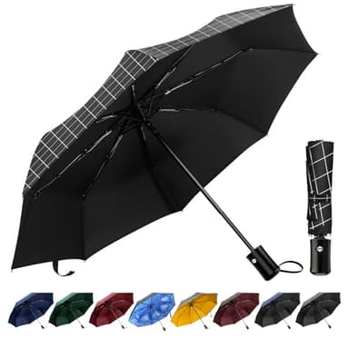 TechRise Regenschirm, klassisch, winddicht, automatisch, zusammenklappbar, kompakt, mit einem Knopf, automatisches Öffnen und Schließen