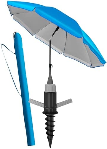 4smile Sonnenschirm Strand SunnyJoy 3-IN-1-SET, Fb. Blau - Strandschirm Ø 200 cm + Bodenhülse + Schutzhülle - Strandschirm windfest stabil, Strandschirm mit UV-Schutz 50+