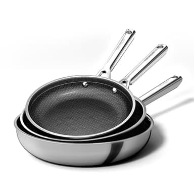 naturepan DiamondTitan Edelstahlpfanne Pfannenset 3-teilig (20+24+28cm), Antihaft Keramikpfanne, Bratpfanne für alle Herdarten, lasergeätzter Wabenstruktur, kühlbleibendem Griff, spülmaschinenfest