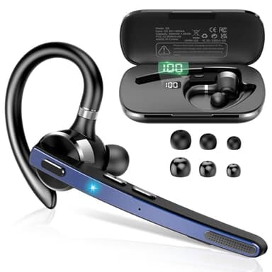Bluetooth Headset V5.3, Wireless Freisprech Telefon mit CVC 8.0/ENC Dual Mic, APTX, Mute Zwei-Geräte-Verbindung Headset Handy, 90 Std Spielzeit Bluetooth Ohrhörer mit Ladebox für Geschäft/Trucker Blau