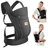 vrbabies Babytrage für Neugeborene ab Geburt,Ergonomische,mit Verstellbarer Gürtel,Baby Bauchtrage Rückentrage,Leicht＆Atmungsaktiv-4-20kg(Schwarz - mit Gürtel)