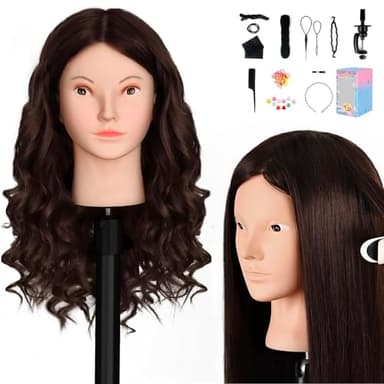 Yekavo Schaufensterpuppe Kopf mit 80% Echthaar Styling 26" Manikin Kosmetologie Ausbildung Puppe Kopf Praxis echtes Haar Schaufensterpuppe Köpfe für Flechten Make-up und kostenlose Klammer Halter sch