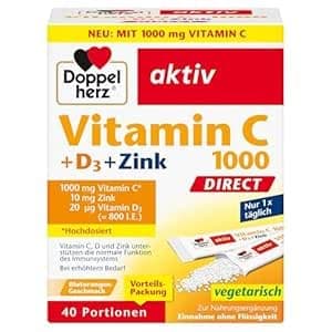 Doppelherz Vitamin C 1000 + D3 + Zink DIRECT - Hochdosiert mit Vitamin C, Zink und Vitamin D3 zur Unterstützung einer normalen Funktion des Immunsystems - 40 Portionen