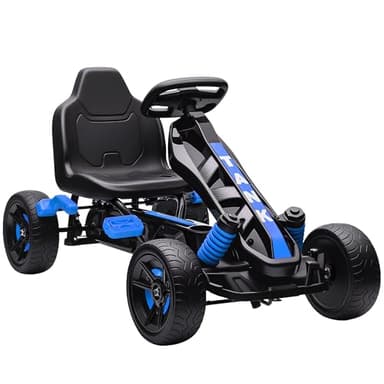 AIYAPLAY Gokart Tretauto mit Handbremse, Automatisches Kupplungssystem, Vor- und Rückwärtsgang, Tretfahrzeug mit rutschfest Eva-Räder Kinderfahrzeug Pedal-Gokart für Kinder 3-6 Jahren Blau
