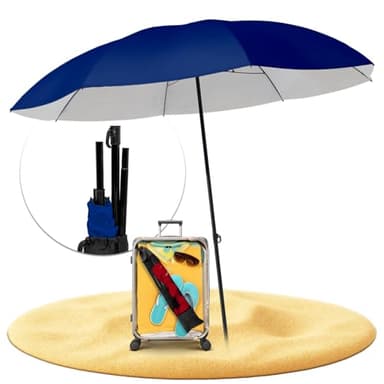 STYNGARD Reise Sonnenschirm mit UV Schutz 50+ [155 cm ⌀] - Strandschirm Sonnenschirm Strand mit Abspannleinen zum Aufklappen - Modell NIZZA (blau)