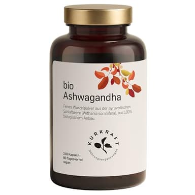 Kurkraft® Original Bio Ashwagandha (240 Kapseln mit je 660mg) - hochdosiert mit 1980mg je Tagesdosis - vegan