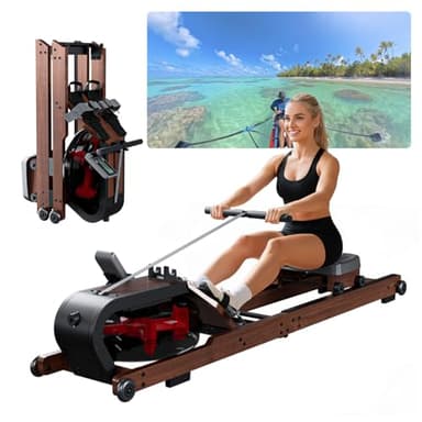 Rudergerät für Zuhause, Aeriflo W200 Hochwertiges Faltbares Wasser Rudergerät aus Massivholz, mit Professionellem Bluetooth-Monitor mit Tablet-Halter & Komfortabler Sitz