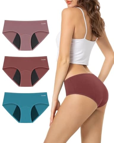Periodenunterschwäsche Starke Blutung Perioden Unterwäsche Menstruationsunterwäsche Mädchen 60ML Auslaufsicher Periodenslip Unterhosen Damen Baumwolle Periodenunterwäsche, 3er Pack Pink/Rot/Blau L
