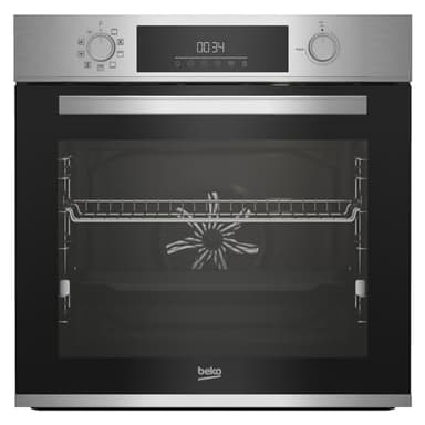 Beko BBIM12300XMPEF Einbau-Backofen, Multifunktionsofen, 72 l Volumen, 10 Funktionen, FlexiCrisp für kontrolliertes Nachbräunen, Pyrolyse, versenkbare Knebel, Cool Door, Edelstahl/Schwarz
