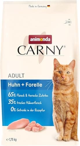 animonda Carny Adult Huhn + Forelle (1,75 kg), Adult Trockenfutter für ausgewachsene Katzen, Katzenfutter ohne Getreide und Zucker, Katzentrockenfutter mit 65 % Fleisch und Fisch