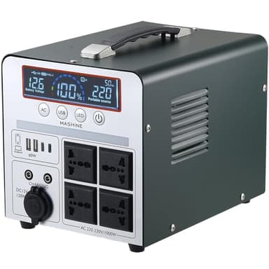 Tragbare Powerstation 1000W/666Wh, Mashine Tragbare Wiederaufladbare Generator Backup Batteriepack für Camping, Wohnmobile, Drohnen, Erste Hilfe und Außenbeleuchtung, mit 4 AC Anschlüssen