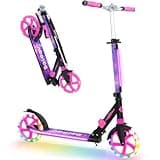 BELEEV V8 Big Wheel Scooter mit LED Leuchtenden Lenksäule &Deck, Höhenverstellbar, ABEC-9, 200mm Räder, Federung &Tragegurt, Faltbare Cityroller Kinder ab 6 Jahre, Jugendliche & Erwachsene, Tretroller