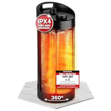 Heimwert Infrarot Stand Heizstrahler – Sofortige Wohlfühlwärme für Terrasse & Innenbereich, mobil & effizient, geräuschlos & allergikerfreundlich - Testurteil Sehr gut (56cm Höhe)