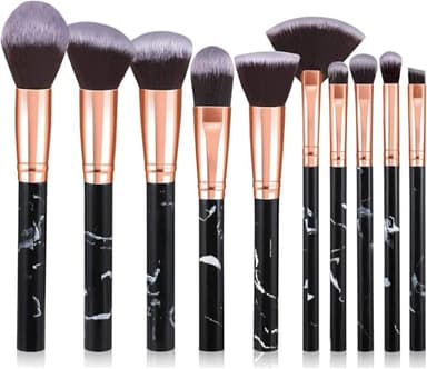 Pinselset Makeup Start Makers 10 Stück Professionelle Make Up Pinsel Set Schwarzer Marmor Kosmetik Pinselset Puder Foundation Lidschatten Concealer Eyeshadow Schmink Pinsel (A)