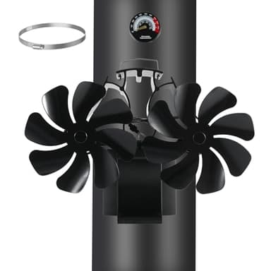 HAWCAFU Kaminventilator Magnetisch 3-in-1, Ofenventilator Kamin Ventilator Ohne Strom, Kaminlüfter mit Thermometer für Holz/Brennholz/Feuerstelle/Ofenrohr, Stove Fan for Fireplace, mit Ersatzteil Ring