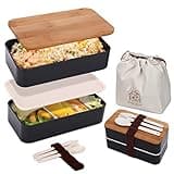DEATPOYE Bento Lunchbox Erwachsene, 1200ml Japanische Bento Box, 2-Stufige Brotdose Lunch Box mit Besteck und Tasche, Lunchbox für Erwachsene und Kinder zur Arbeit und Schule (Schwarz)