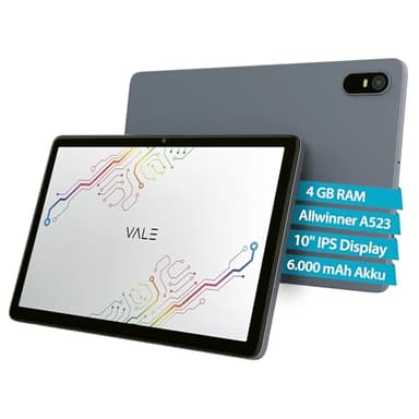 VALE Tablet V10A - 10" IPS Display - Octa-Core Prozessor - 4+4 GB RAM - 128 GB Speicher - Android 14-6000 mAh Akku - Bluetooth 5.0 - Dunkelgrau (4+128)