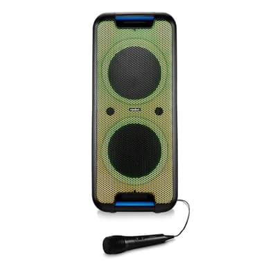 MEDION PX-1 Plus Partybox (Akku, mit Mikrofon, tragbarer Bluetooth Lautsprecher groß, Musikbox, Verschiedene Lichteffekte, Partylautsprecher mit Karaoke, 2 x Mikrofonanschluss, AUX, USB)