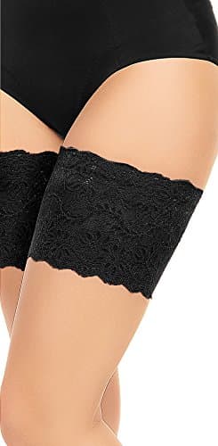 GLAMORY Damen Weites Bein Stulpen Anti Chafing Oberschenkelbänder G - 50374, Geblümt, 100 DEN, Gr. XX-Large (52-54), Schwarz (Schwarz)