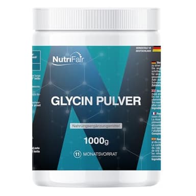 Glycin Pulver 1kg - Aminosäure ohne Zusatzstoffe - Hochdosiert - 100% Vegan – Deutsche Produktion & Laborprüfung - NutriFair | Premium & Fair